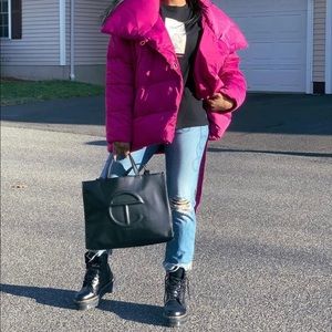 ❗️SALE❗️Avec Les Filles magenta wrap asymmetrical puffer winter fall coat jacket